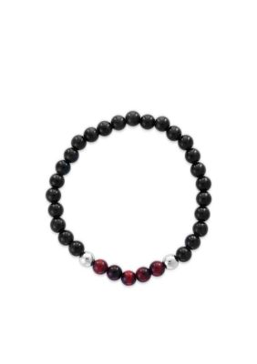 Effy Men's Black and Red Tiger Eye and Meteorite Beads Stretch Bracelet, 8 in