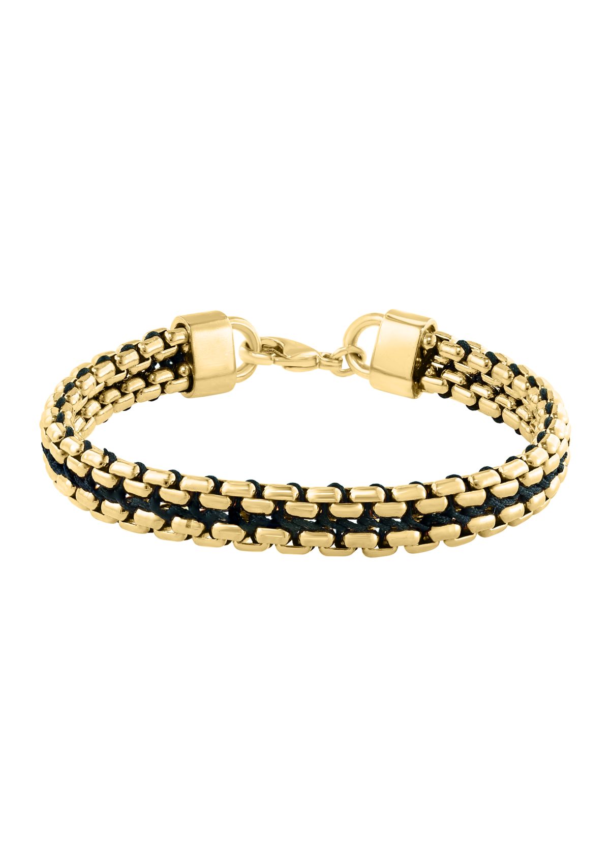 	  Sterling Sterling/Gold-Plated Black Cord 8.5" Mens Bracelet 