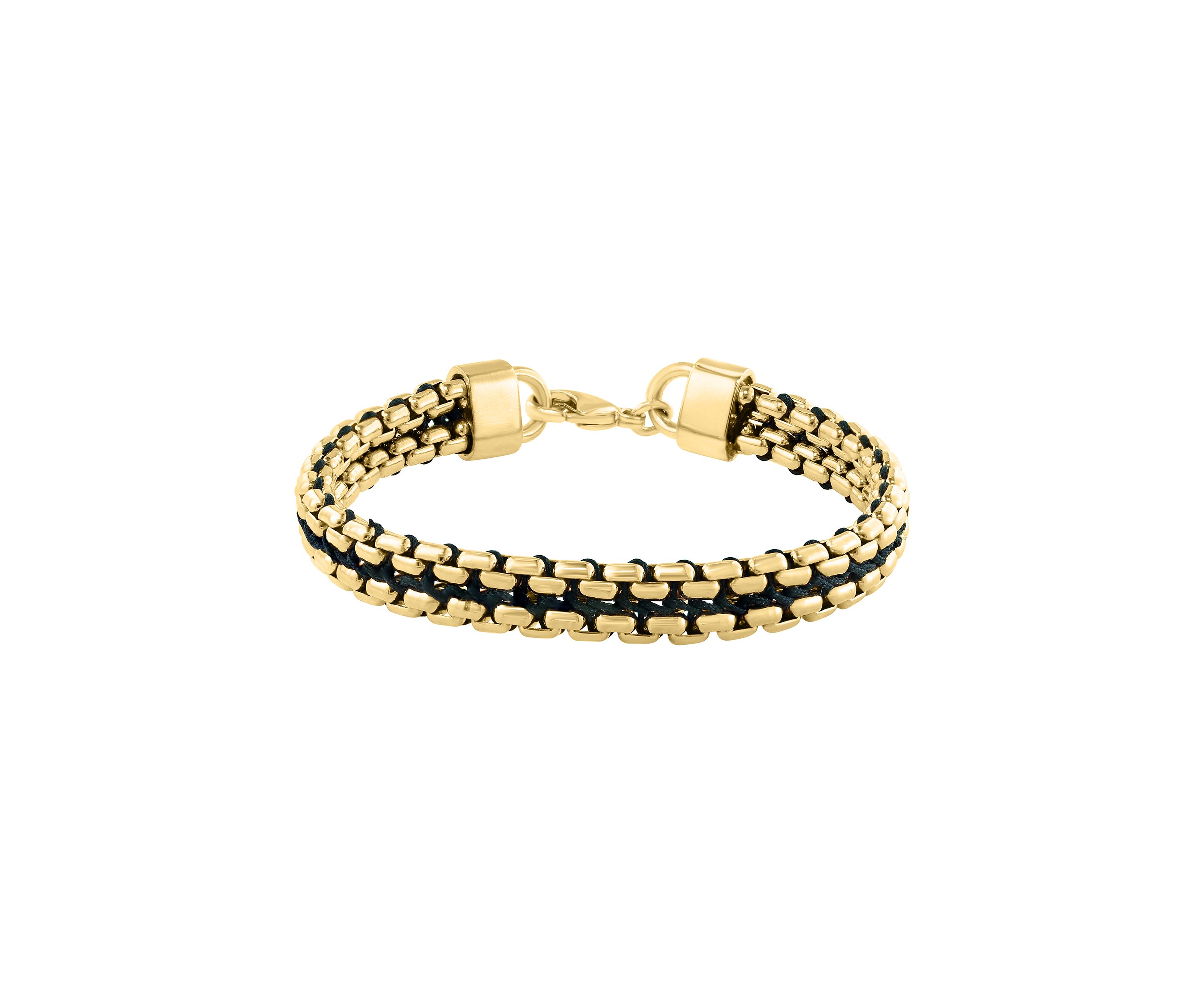 	  Sterling Sterling/Gold-Plated Black Cord 8.5" Mens Bracelet 