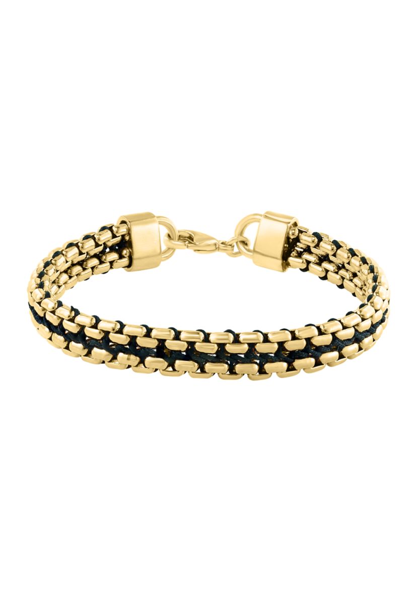 	  Sterling Sterling/Gold-Plated Black Cord 8.5" Mens Bracelet 