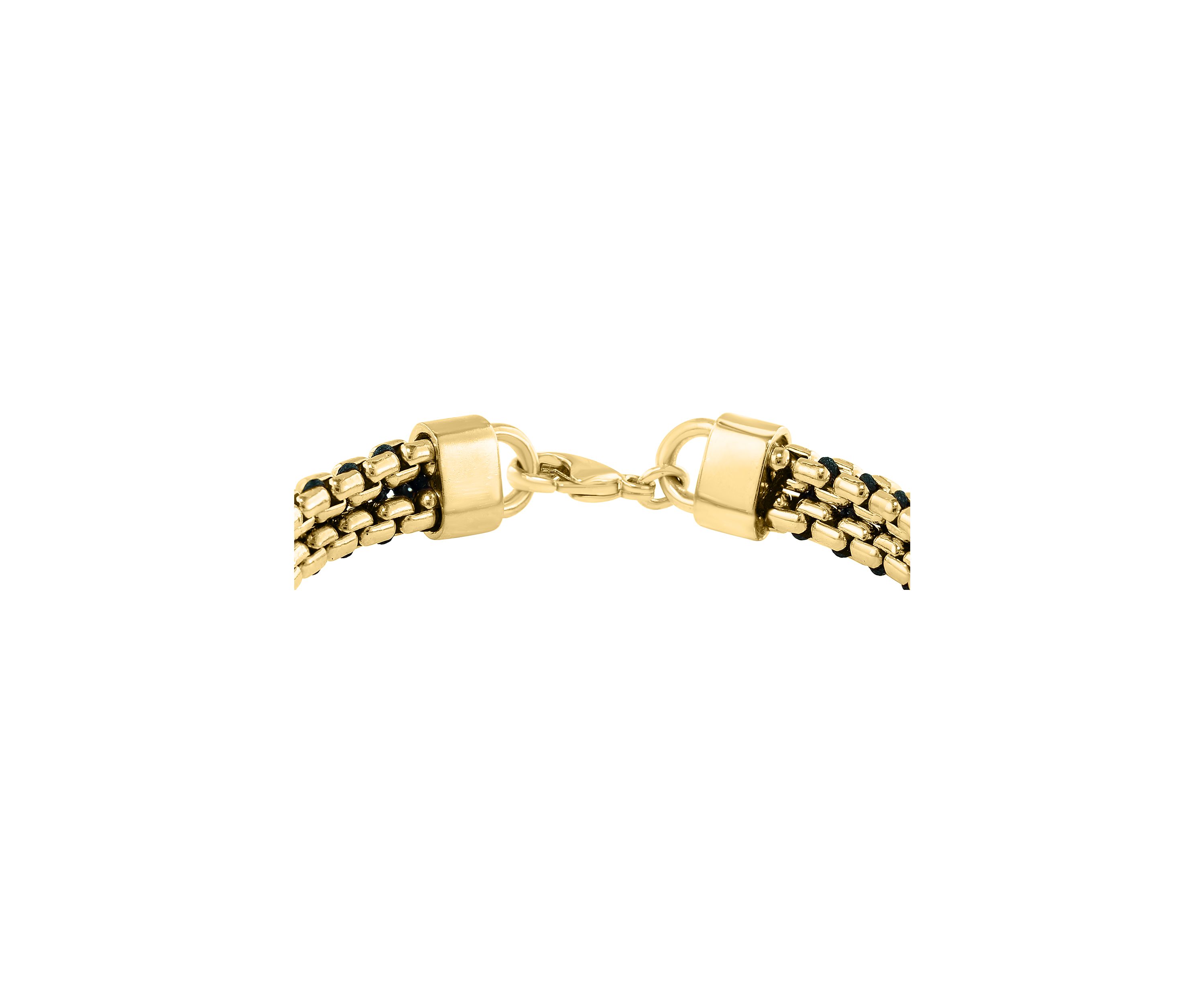 	  Sterling Sterling/Gold-Plated Black Cord 8.5" Mens Bracelet 