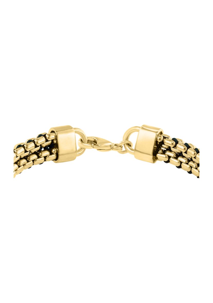 	  Sterling Sterling/Gold-Plated Black Cord 8.5" Mens Bracelet 