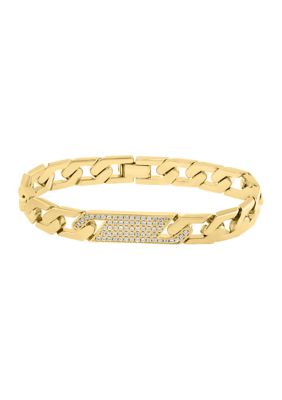 Effy Men's Sterling Silver/Gold Over Silver Zircon Bracelet, Yellow, 7 in