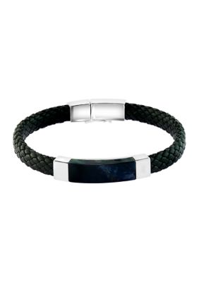 Effy® Men's Onyx Bracelet in Sterling Silver and Leather | belk