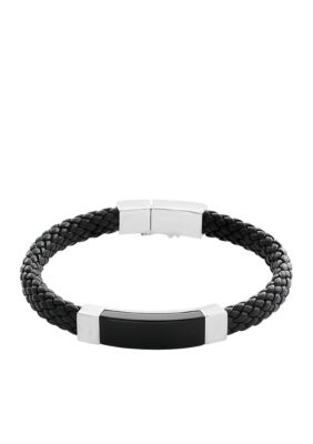 Effy Men's Onyx Bracelet In Sterling Silver And Leather
