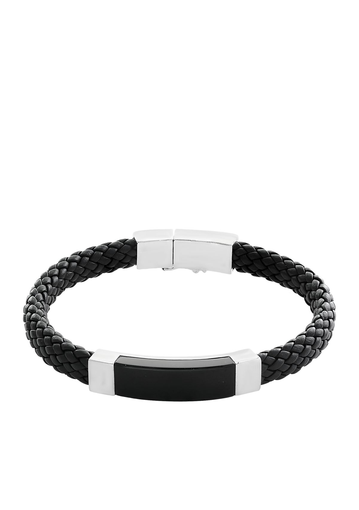 Mens Onyx Bracelet in Sterling Silver and Leather