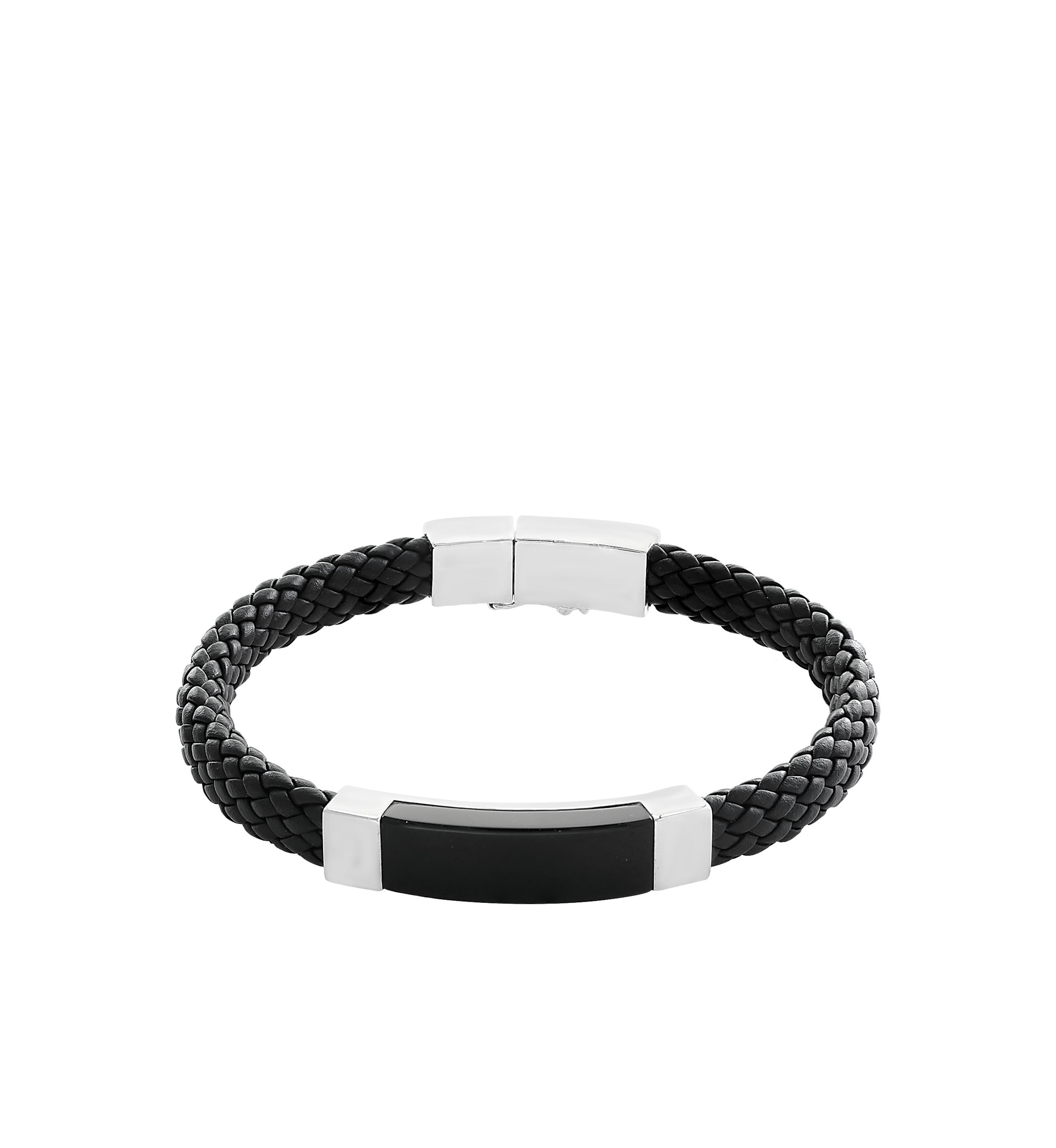 Mens Onyx Bracelet in Sterling Silver and Leather