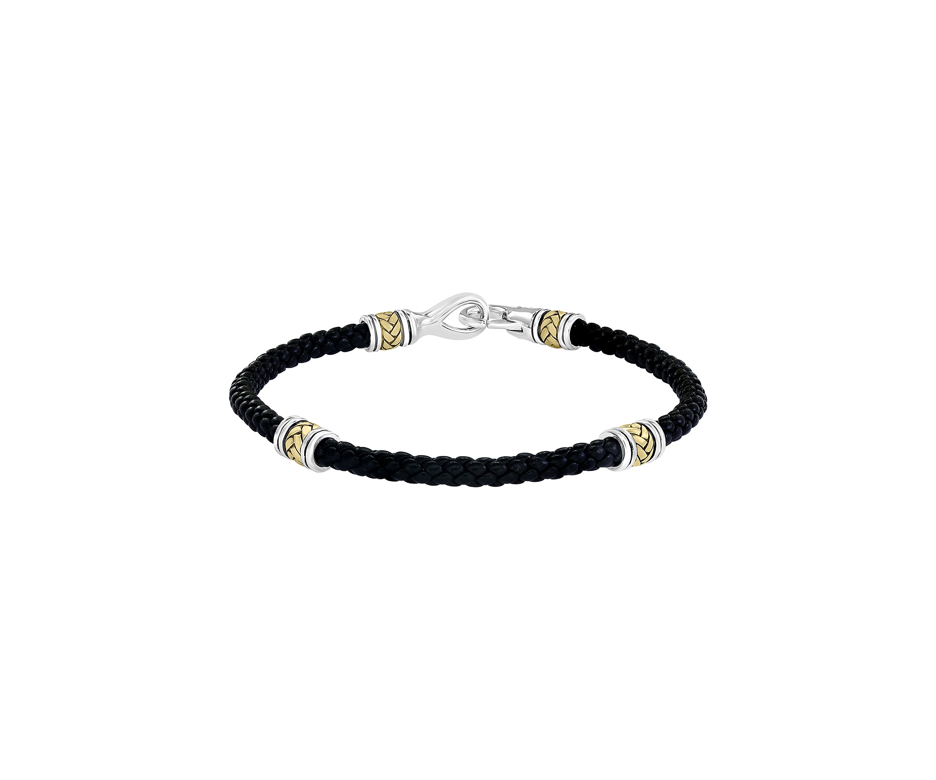 Mens Sterling Silver and Leather 8.5 Inch Bracelet 