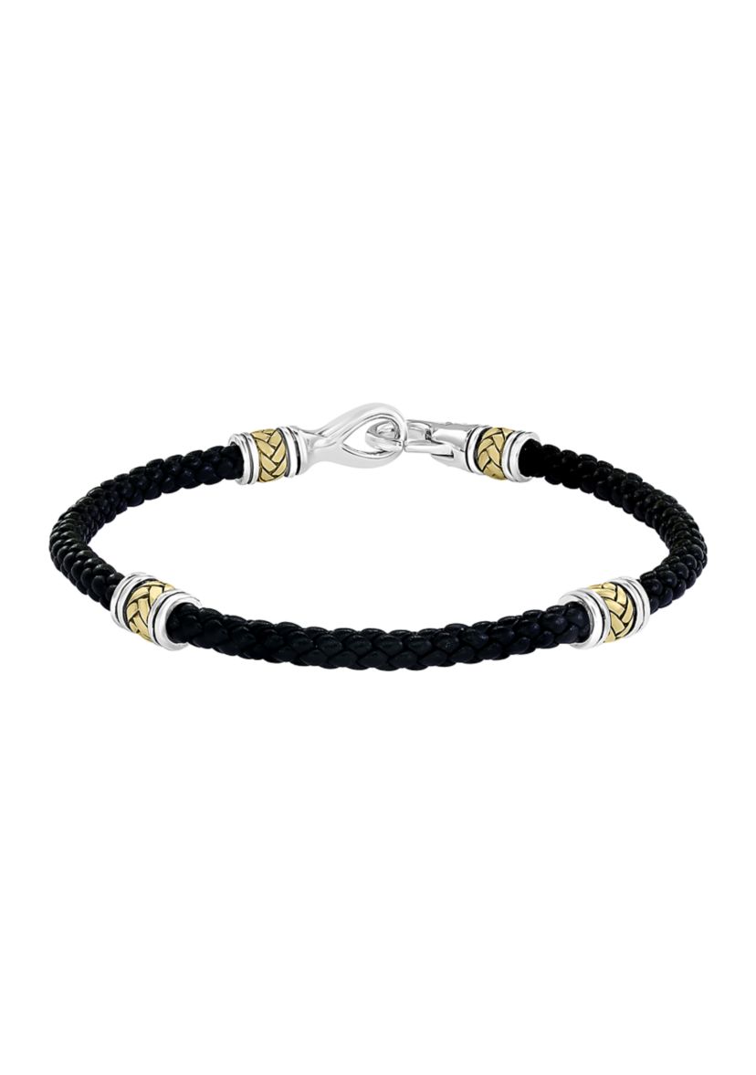 Mens Sterling Silver and Leather 8.5 Inch Bracelet 