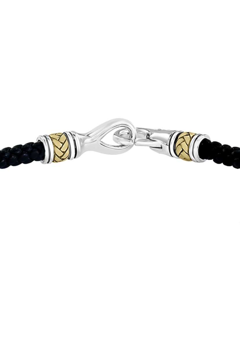 Mens Sterling Silver and Leather 8.5 Inch Bracelet 