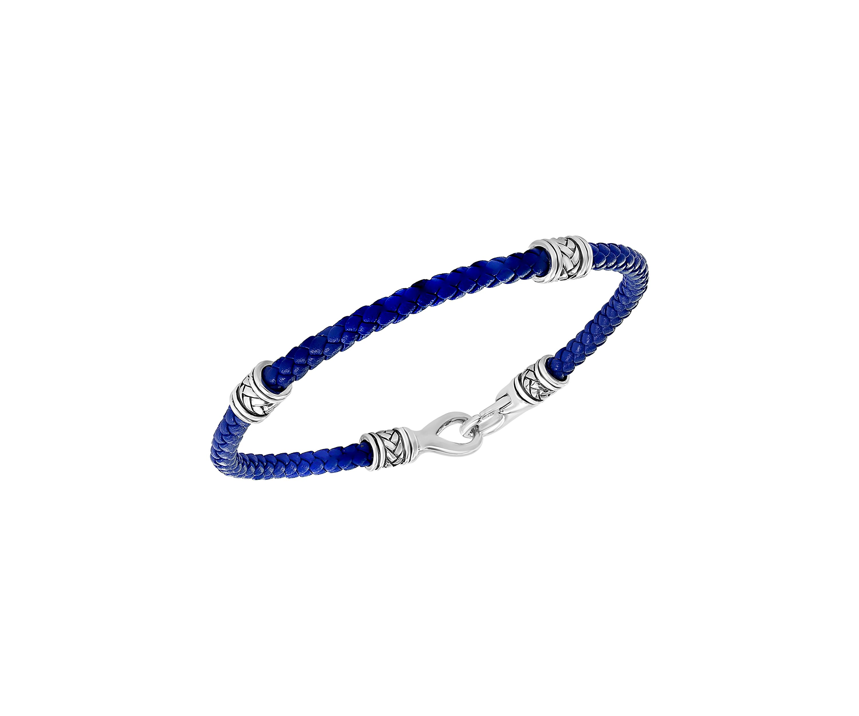 Mens Sterling Silver and Blue Leather Bracelet 