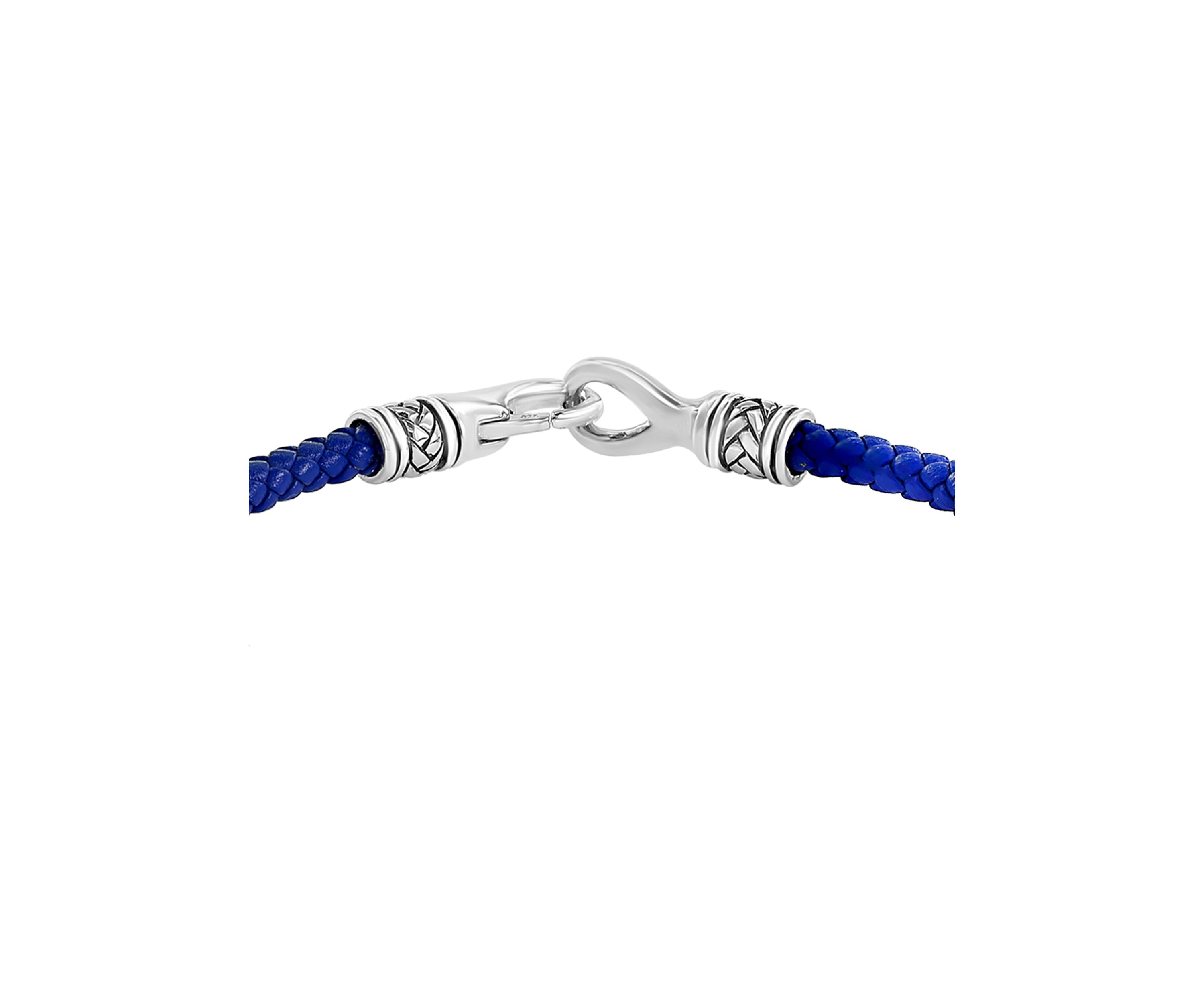 Mens Sterling Silver and Blue Leather Bracelet 