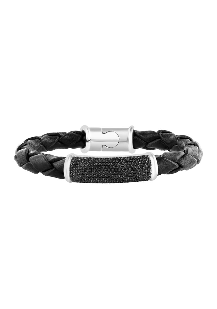 Mens Black Spinel Bracelet in Sterling Silver