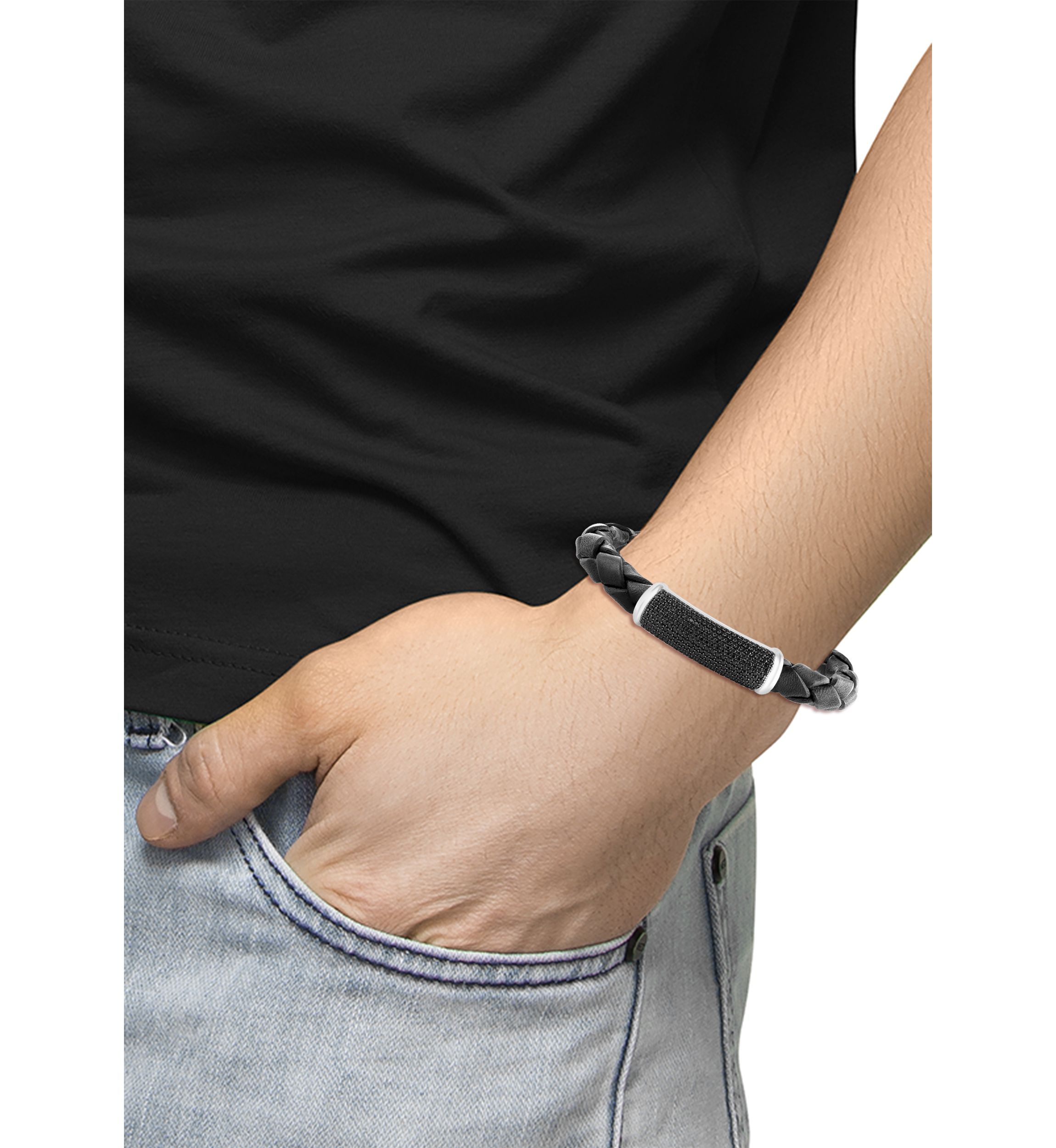 Mens Black Spinel Bracelet in Sterling Silver
