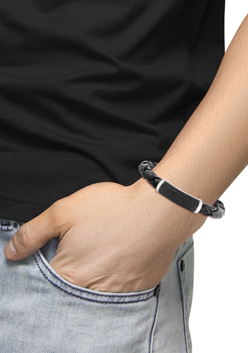 Mens Black Spinel Bracelet in Sterling Silver