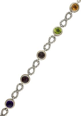 Effy Amethyst, Blue Topaz, Citrine, Smoky Quartz, Garnet, Peridot Bracelet in Sterling Silver and 18K Yellow Gold, 7