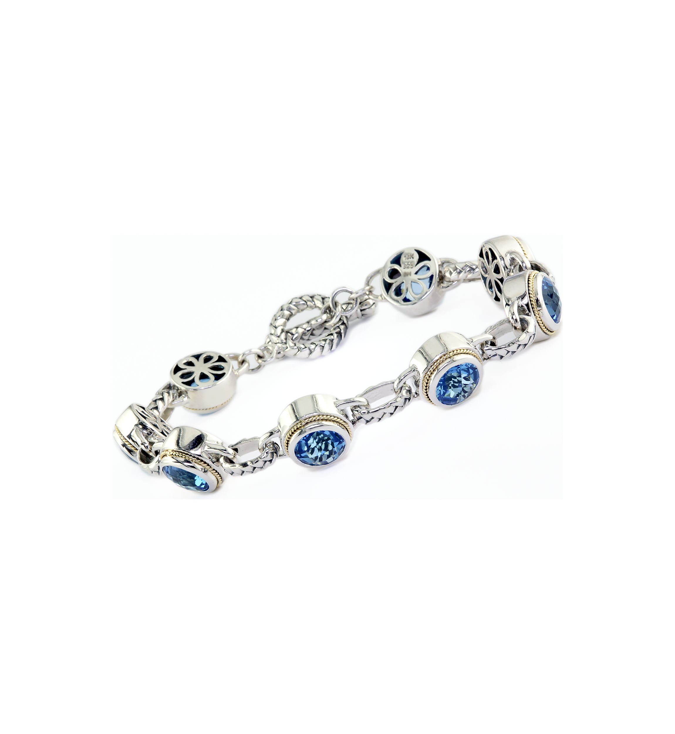 Blue Topaz Toggle Bracelet in 18K Sterling Silver