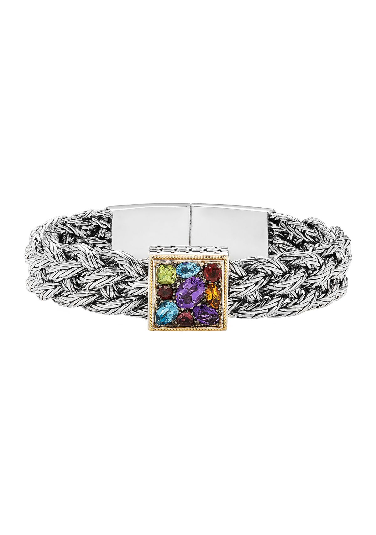 Amethyst, Blue Topaz, Citrine, Garnet, Pink Tourmaline, and Peridot Bracelet in 18K Sterling Silver