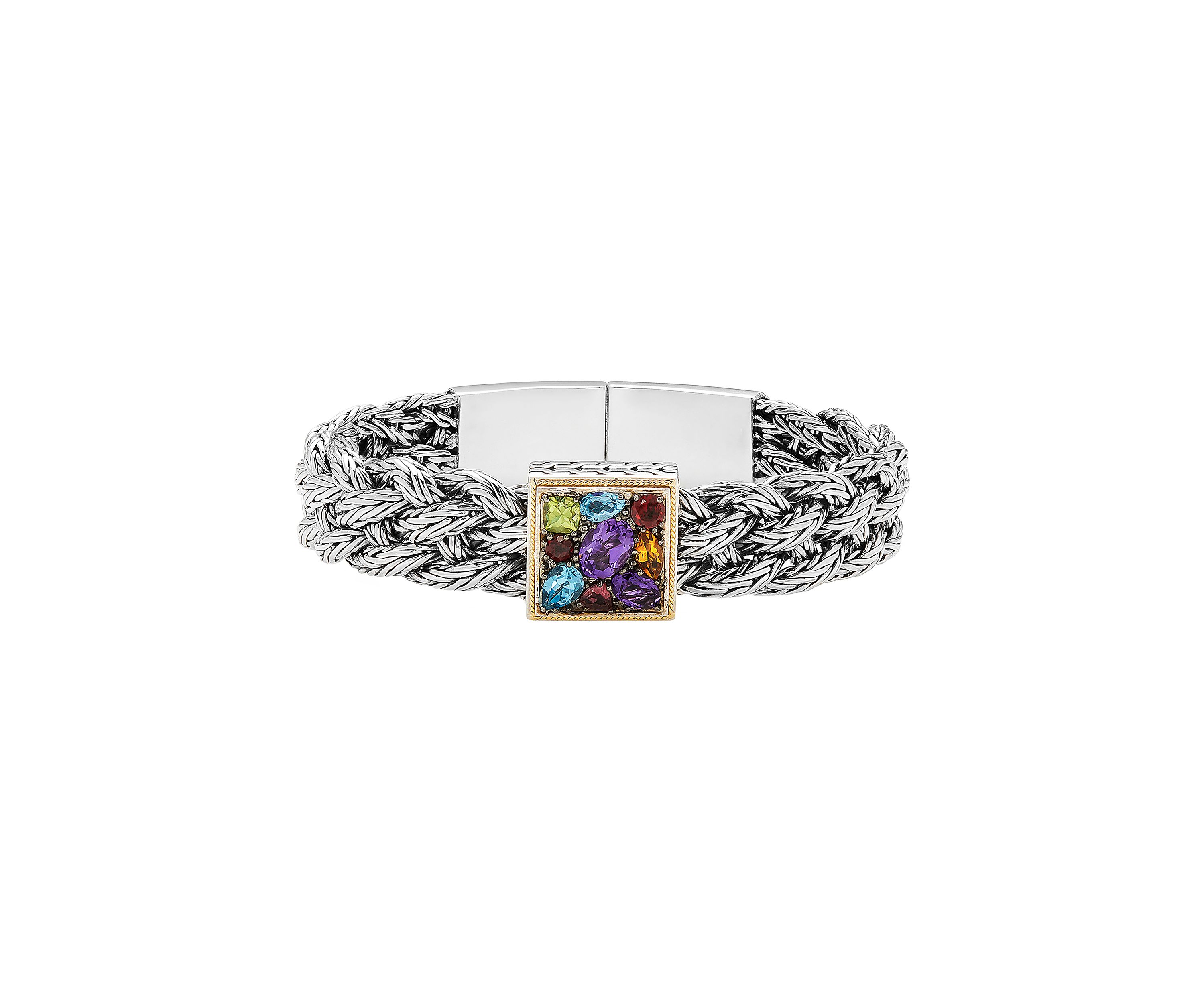 Amethyst, Blue Topaz, Citrine, Garnet, Pink Tourmaline, and Peridot Bracelet in 18K Sterling Silver