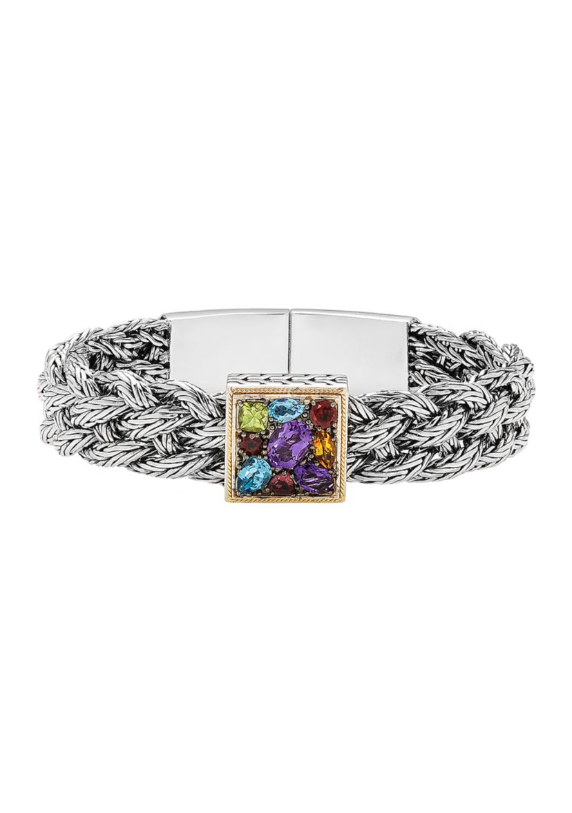 Amethyst, Blue Topaz, Citrine, Garnet, Pink Tourmaline, and Peridot Bracelet in 18K Sterling Silver