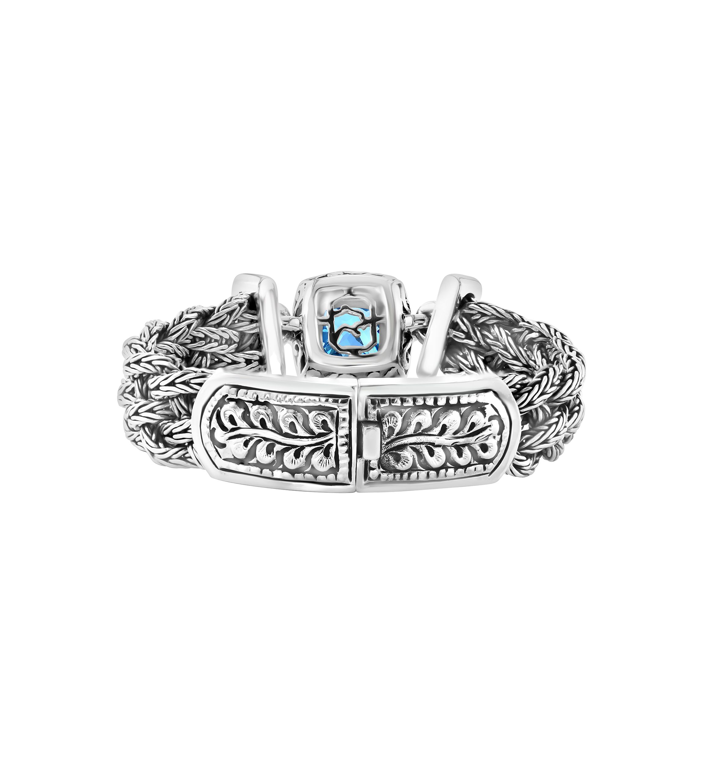 18K Yellow Gold and Sterling Silver Blue Topaz Braided Bracelet
