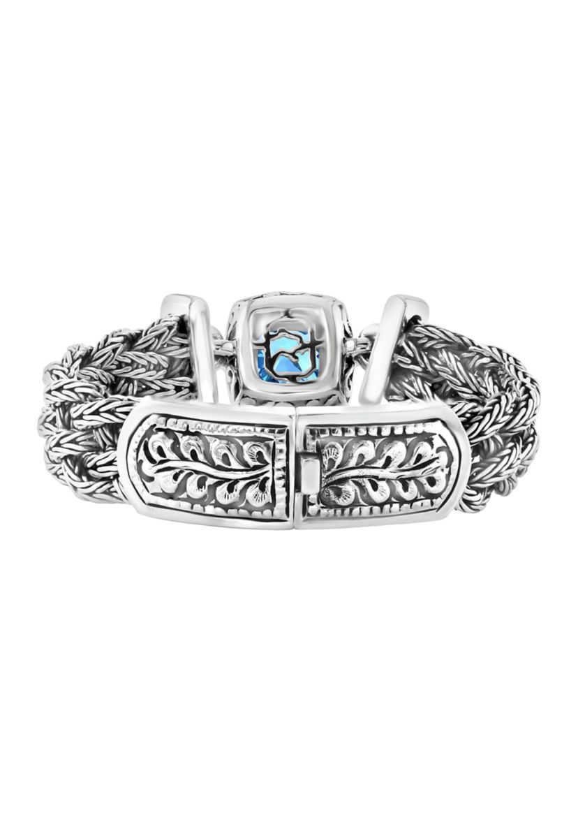 18K Yellow Gold and Sterling Silver Blue Topaz Braided Bracelet