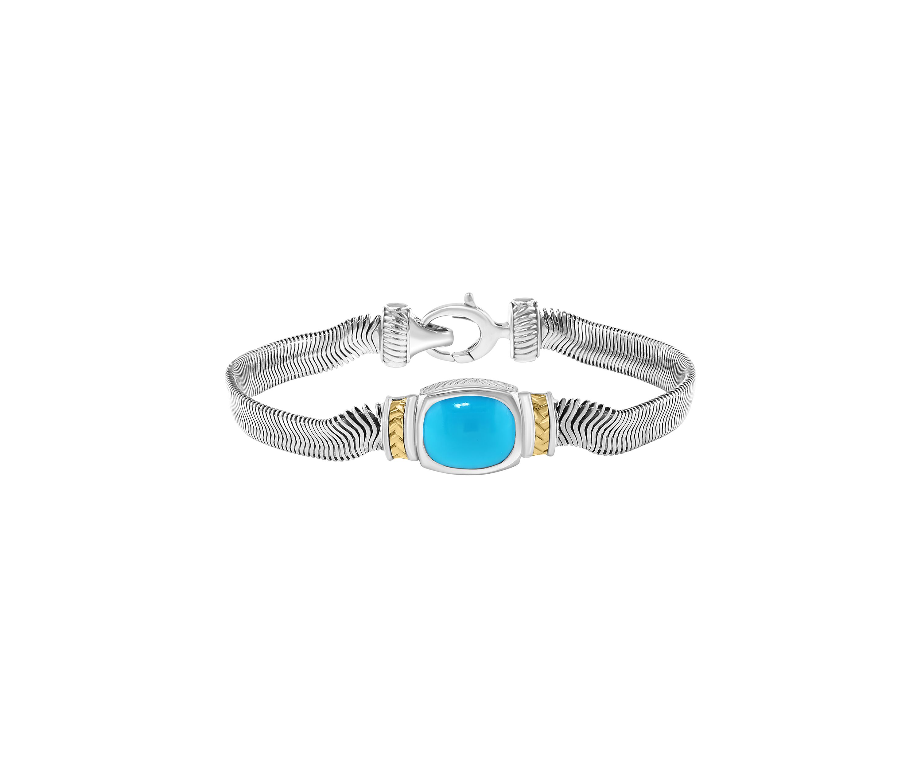 Turquoise Bracelet in Sterling Silver and 14K Yellow Gold
