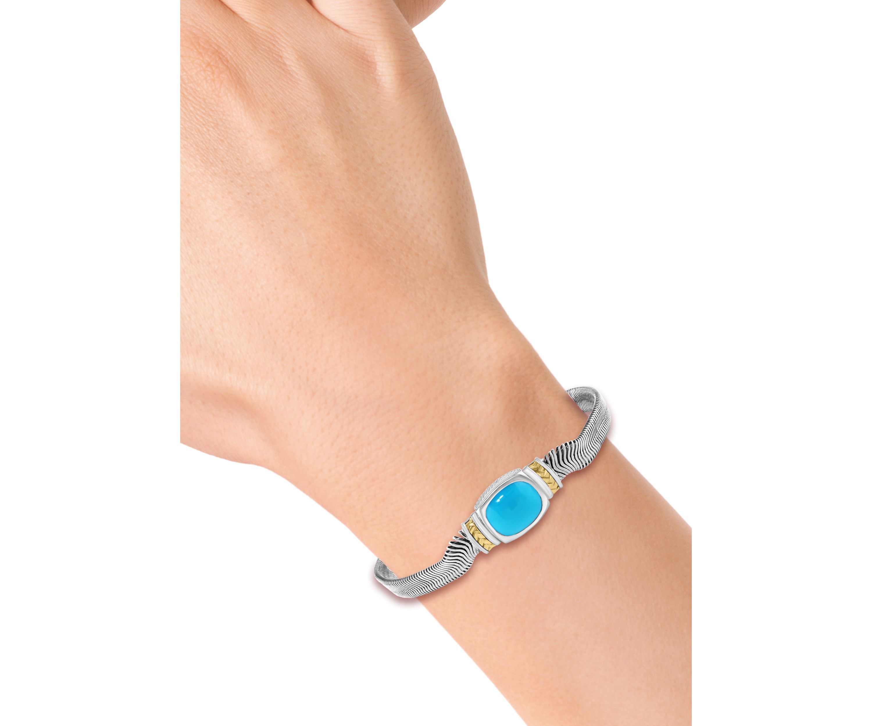 Turquoise Bracelet in Sterling Silver and 14K Yellow Gold