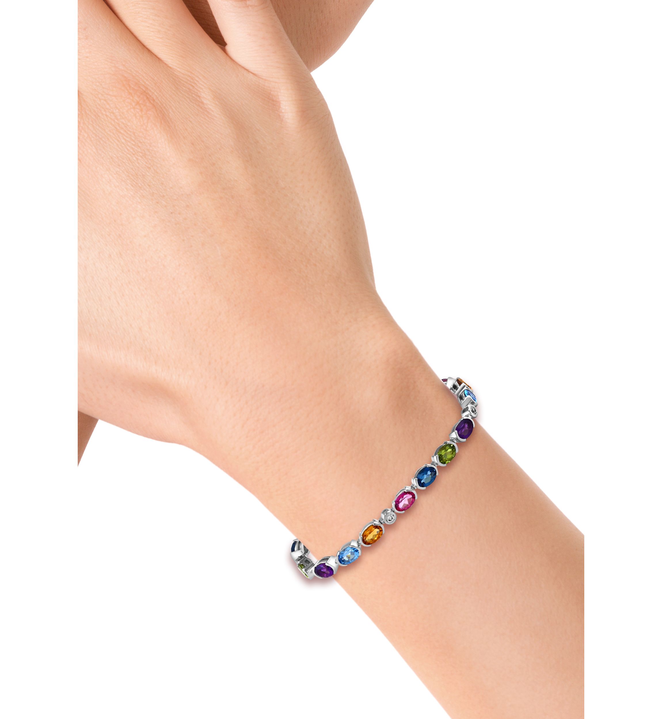 Multi Gemstone Tennis Bracelet in Sterling Silver