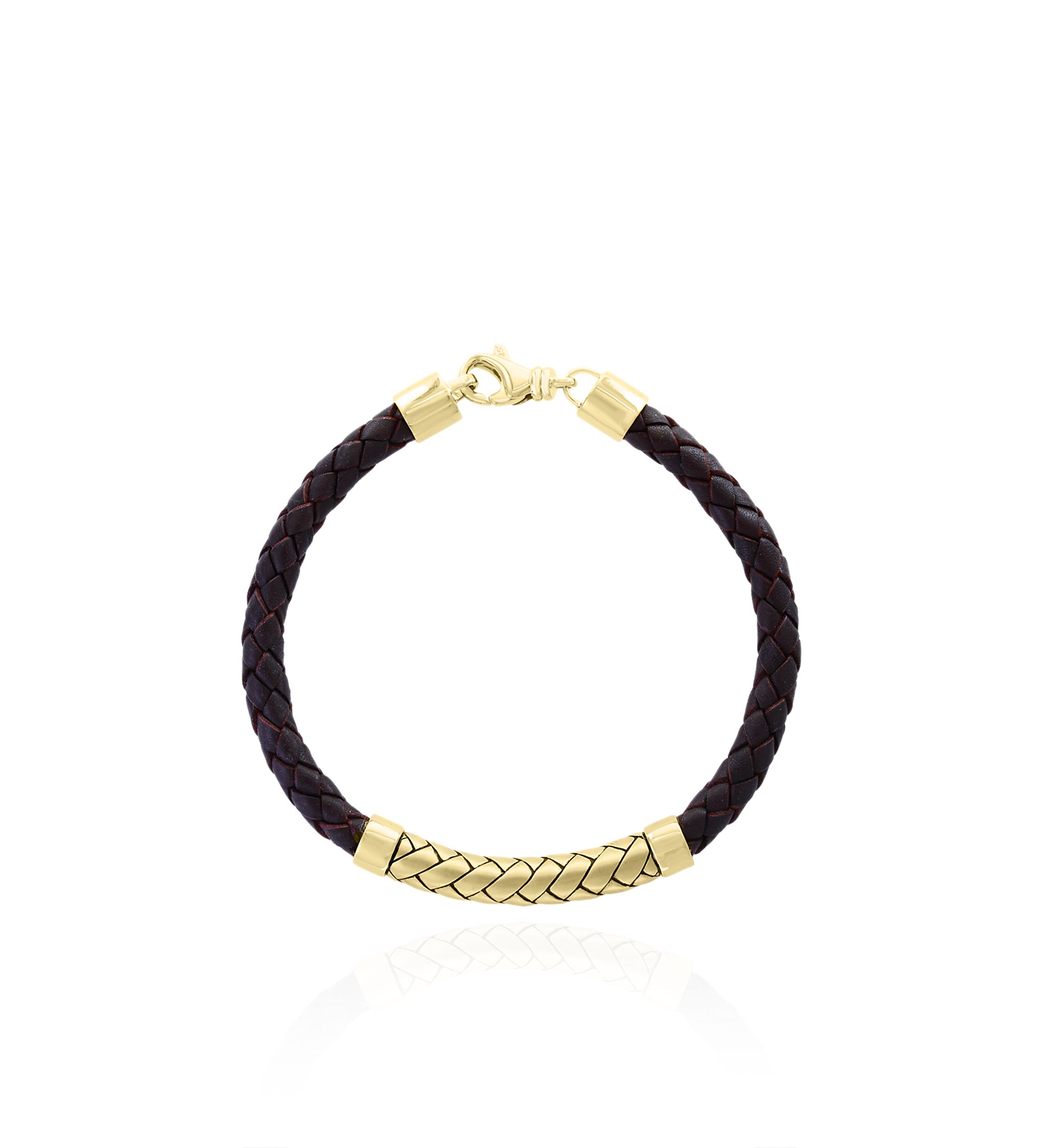18K Yellow Gold Plating over Sterling Silver Leather Bracelet