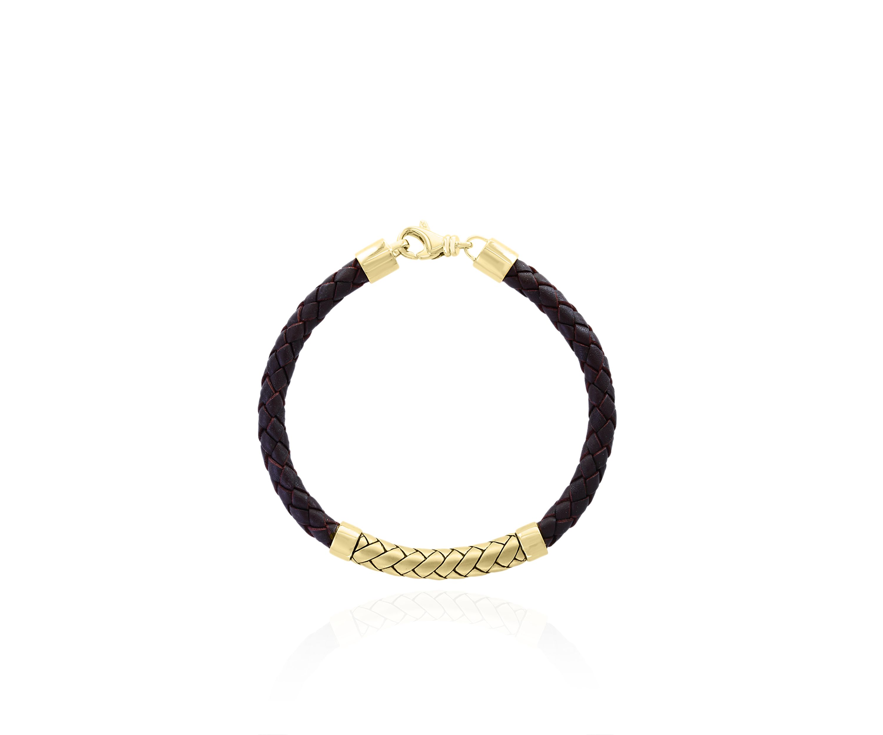 18K Yellow Gold Plating over Sterling Silver Leather Bracelet