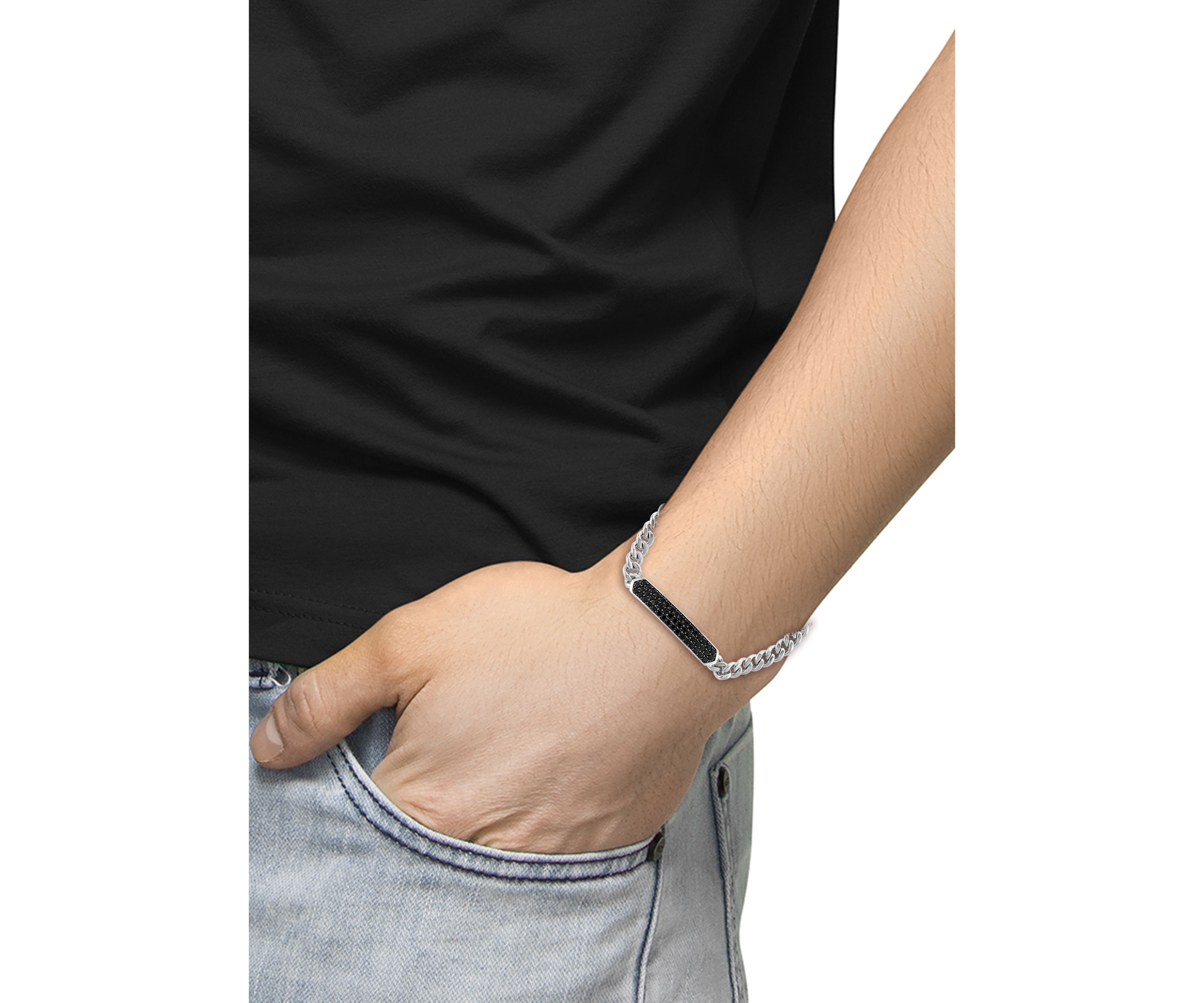 Mens 2.21 ct. t.w. Black Spinel Sterling Silver Bracelet