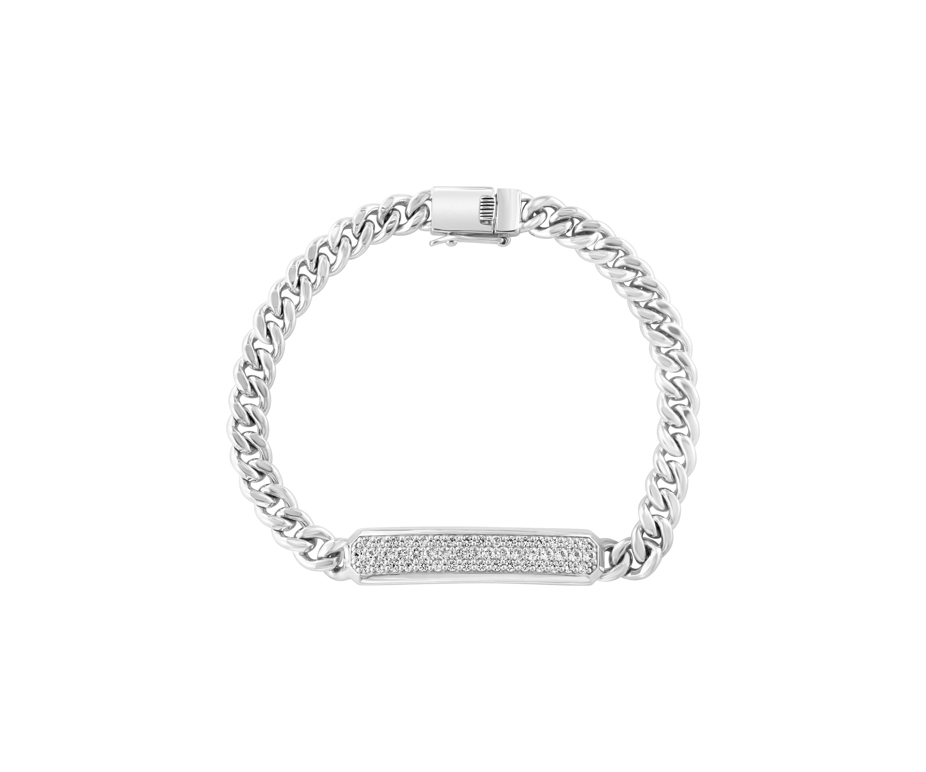 Mens White Sapphire Bracelet in Sterling Silver