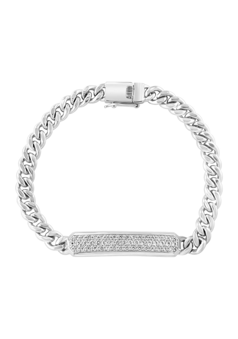 Mens White Sapphire Bracelet in Sterling Silver