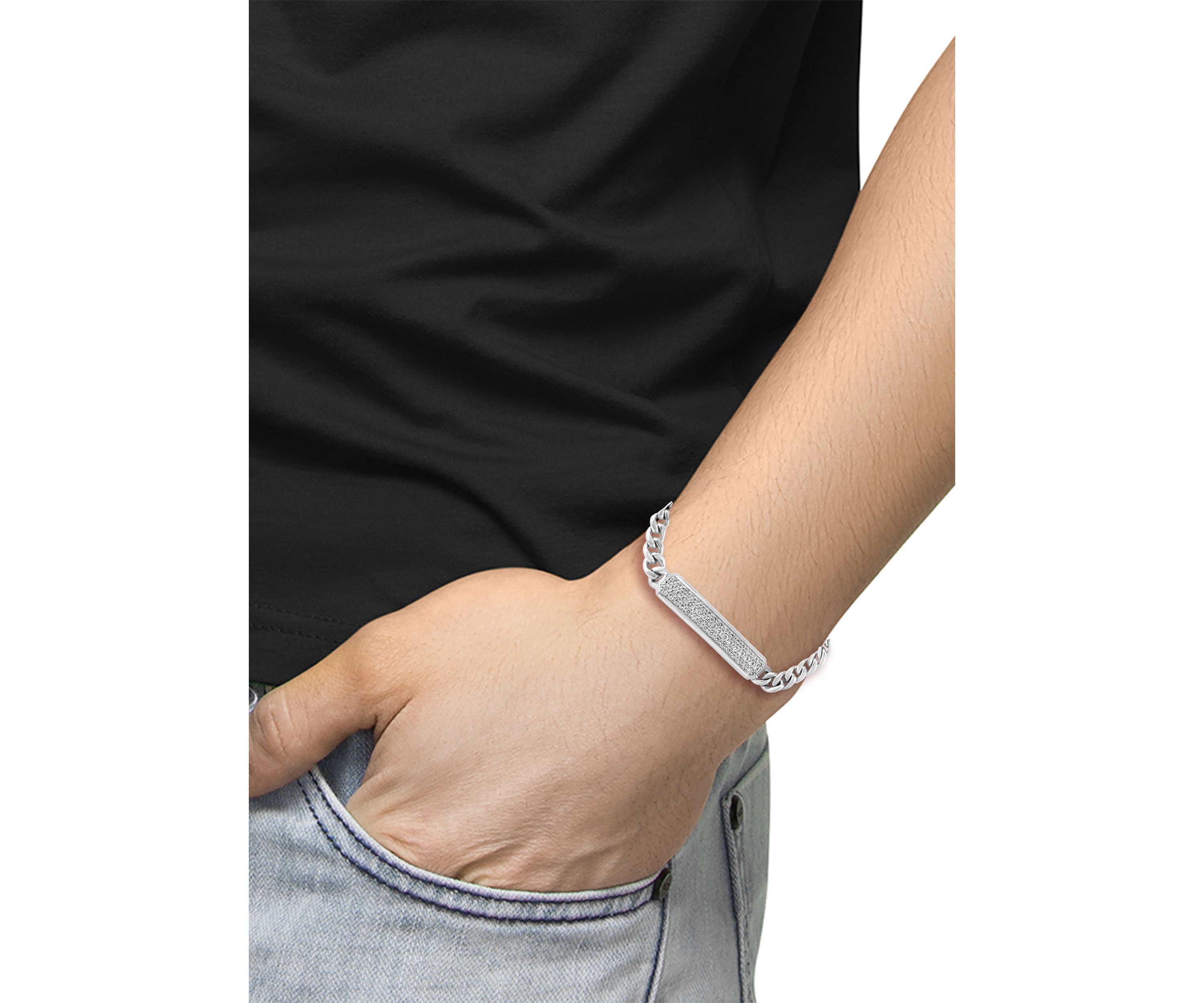 Mens White Sapphire Bracelet in Sterling Silver