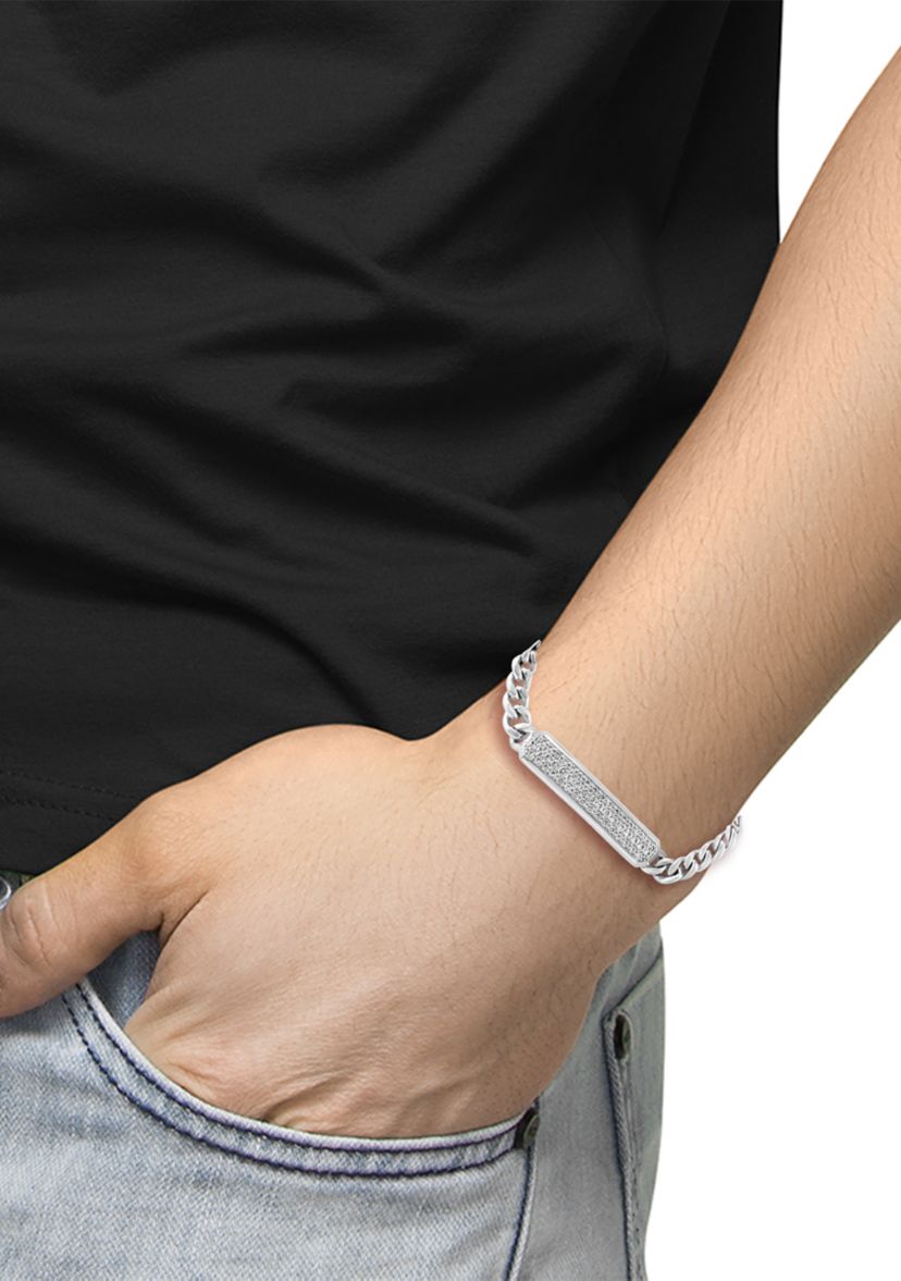Mens White Sapphire Bracelet in Sterling Silver