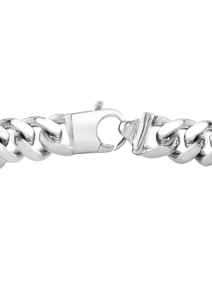 Mens White Sapphire ID Bracelet in Sterling Silver