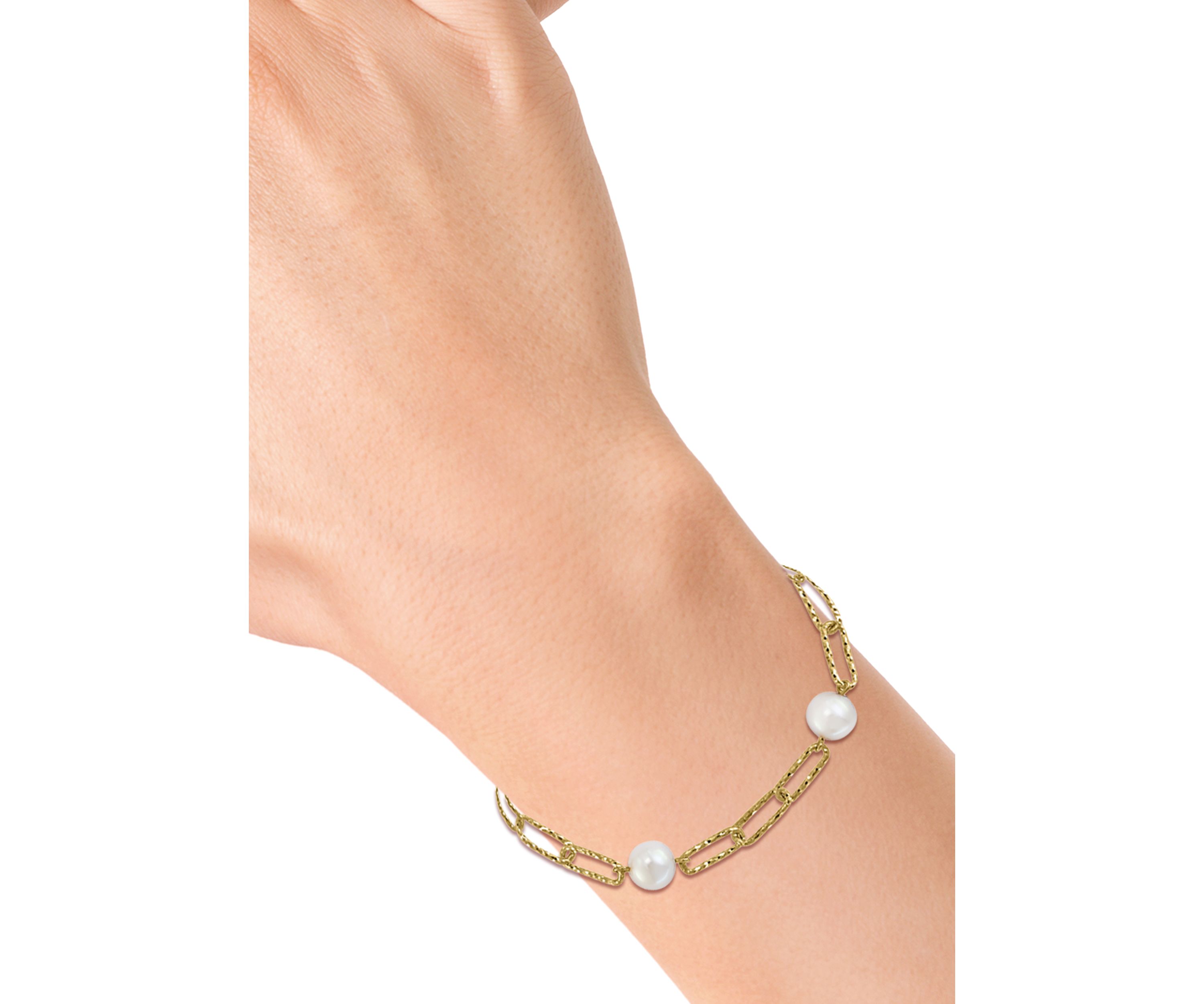 Gold Over Silver Freshwater Pearl Bracelet 