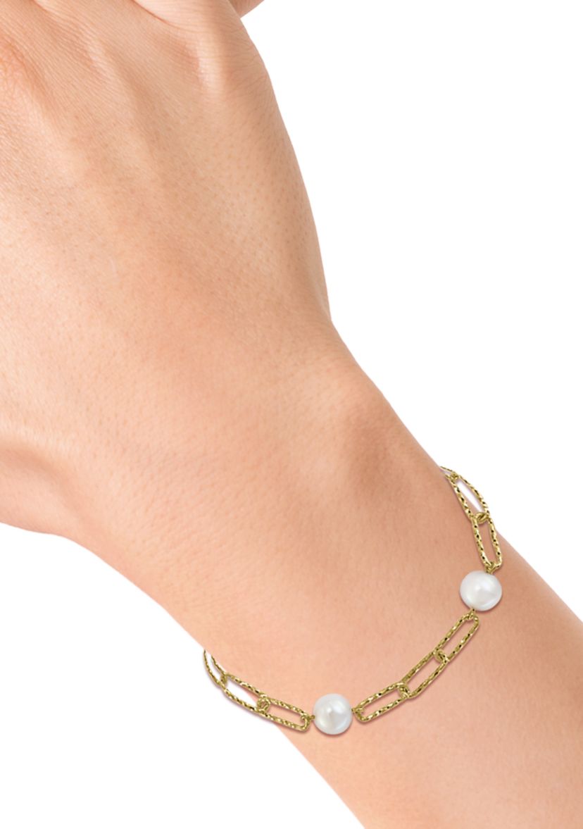 Gold Over Silver Freshwater Pearl Bracelet 