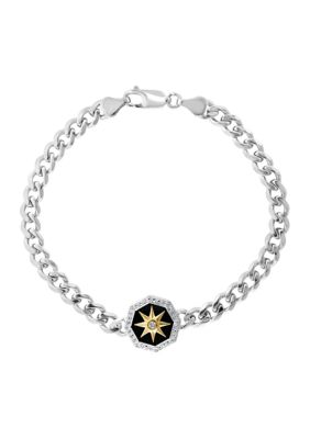 Effy Men's White Sapphire And Onyx Compass Bracelet In Sterling Silver