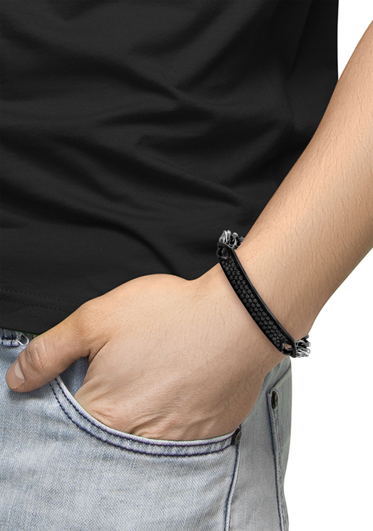 Mens 8.5" Sterling Silver Black Spinel Bracelet