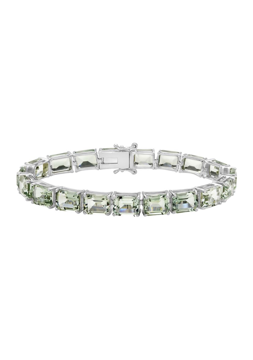 Sterling Silver Green Amethyst Line Bracelet