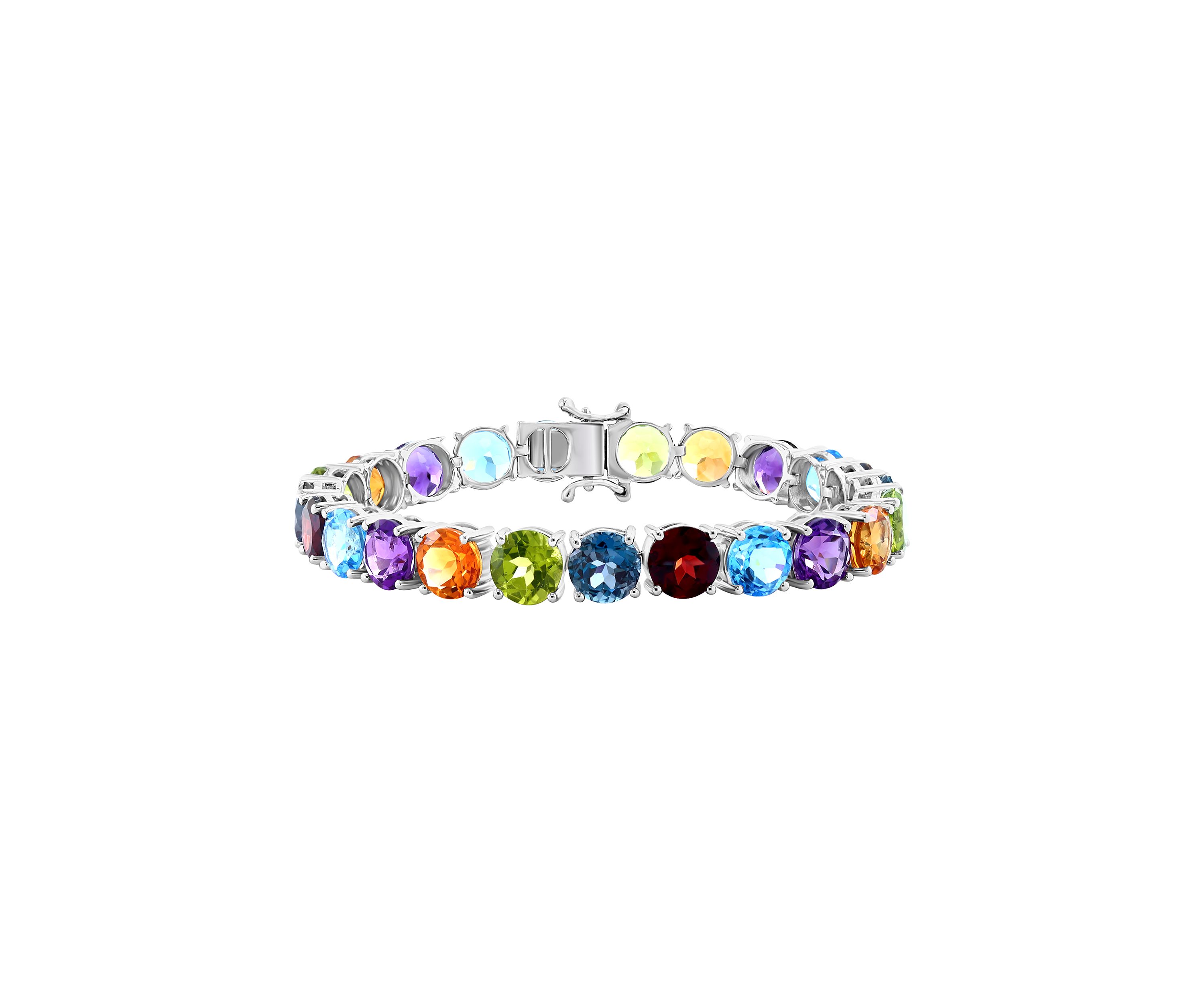 Amethyst, Blue Topaz, Citrine, Garnet, and Peridot Bracelet in Sterling Silver