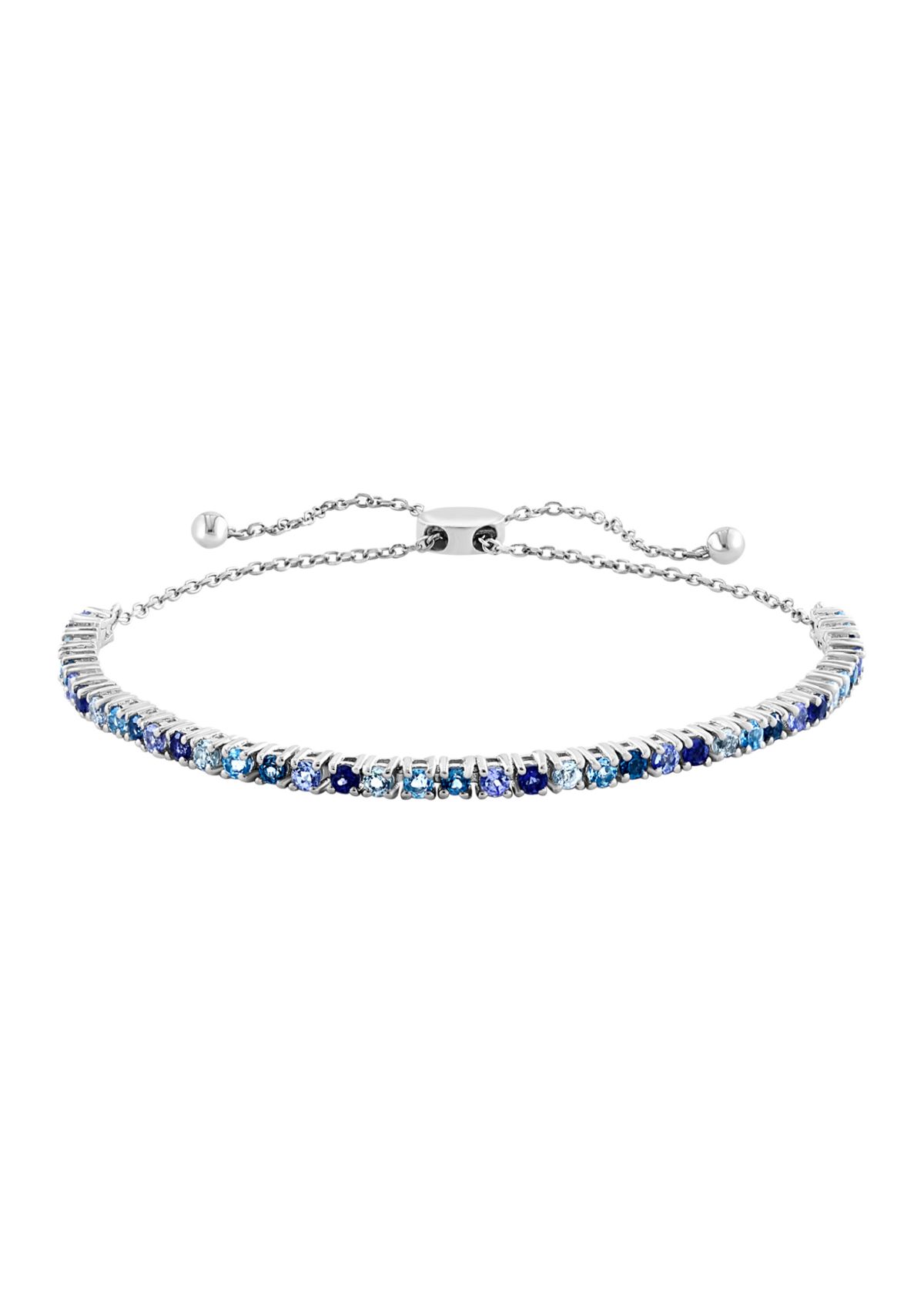 Multi Gemstone Bolo Bracelet in Sterling Silver