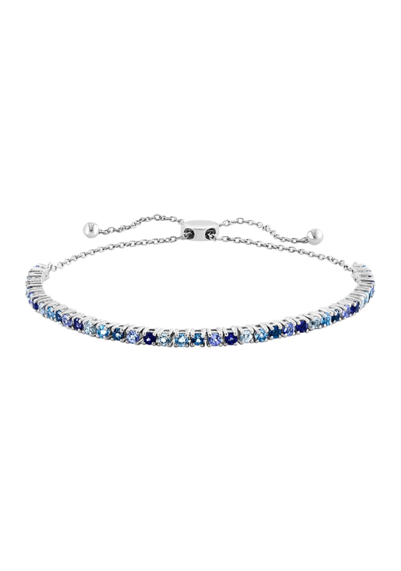 Multi Gemstone Bolo Bracelet in Sterling Silver