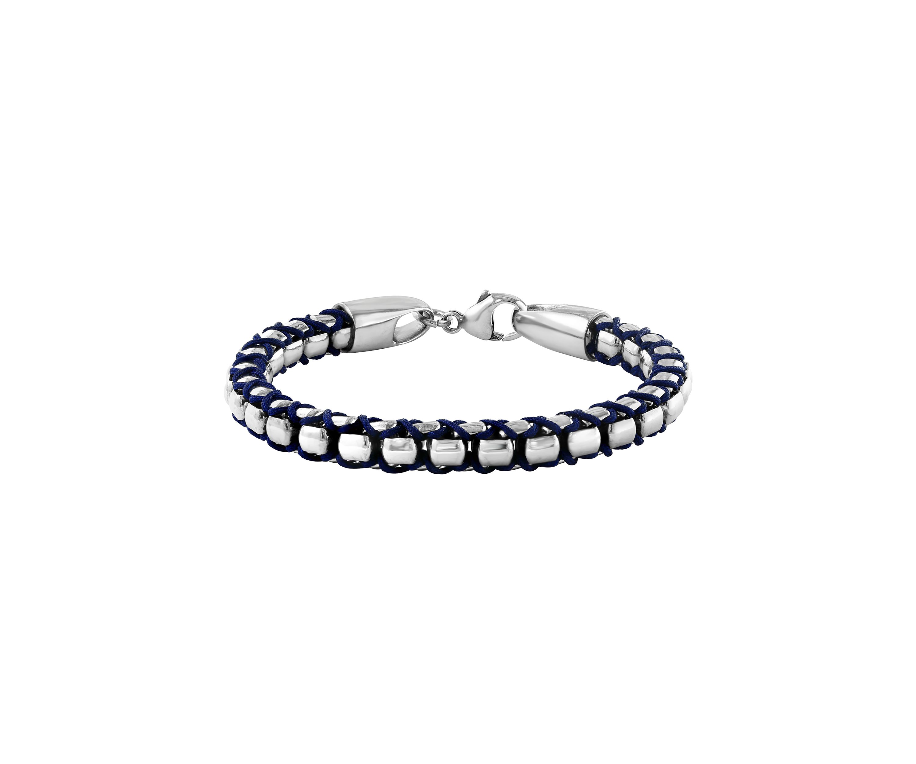 Sterling Silver and Black Cord 8.5" Mens Bracelet 