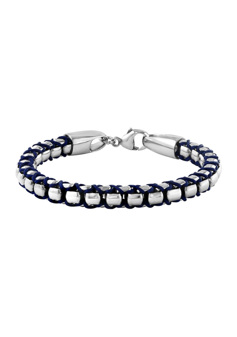 Sterling Silver and Black Cord 8.5" Mens Bracelet 