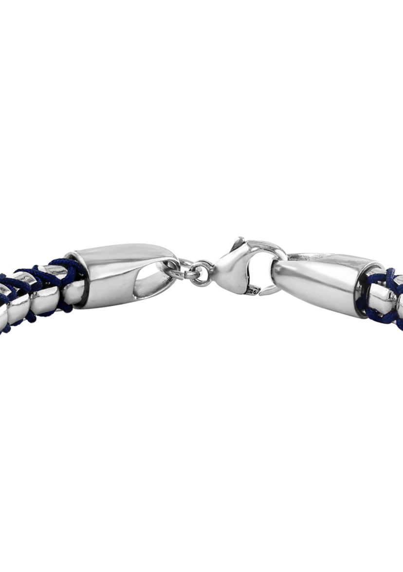 Sterling Silver and Black Cord 8.5" Mens Bracelet 