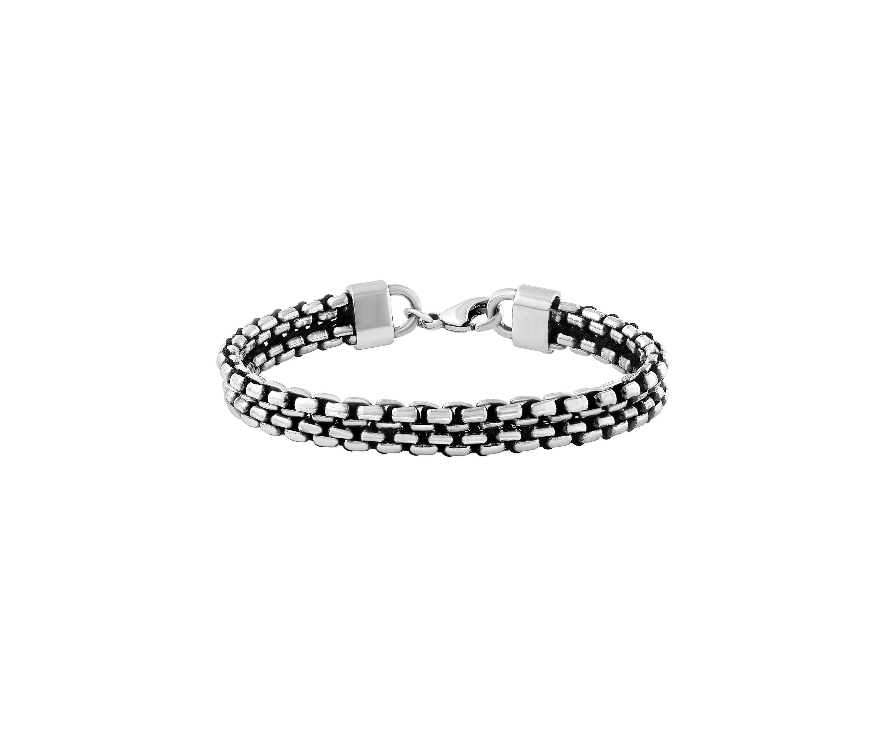 Sterling Silver and Black Cord 8.5" Mens Bracelet 