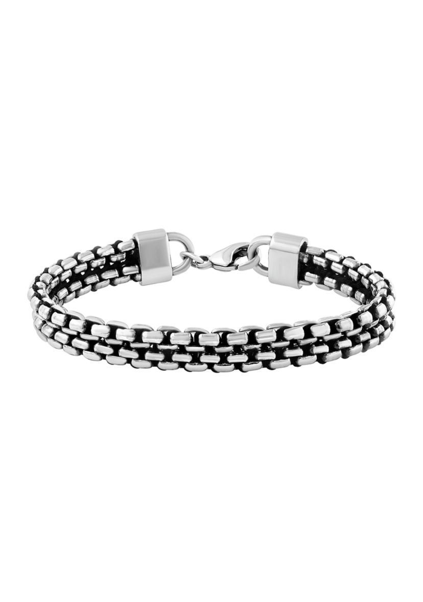  Sterling Silver and Black Cord 8.5" Mens Bracelet 